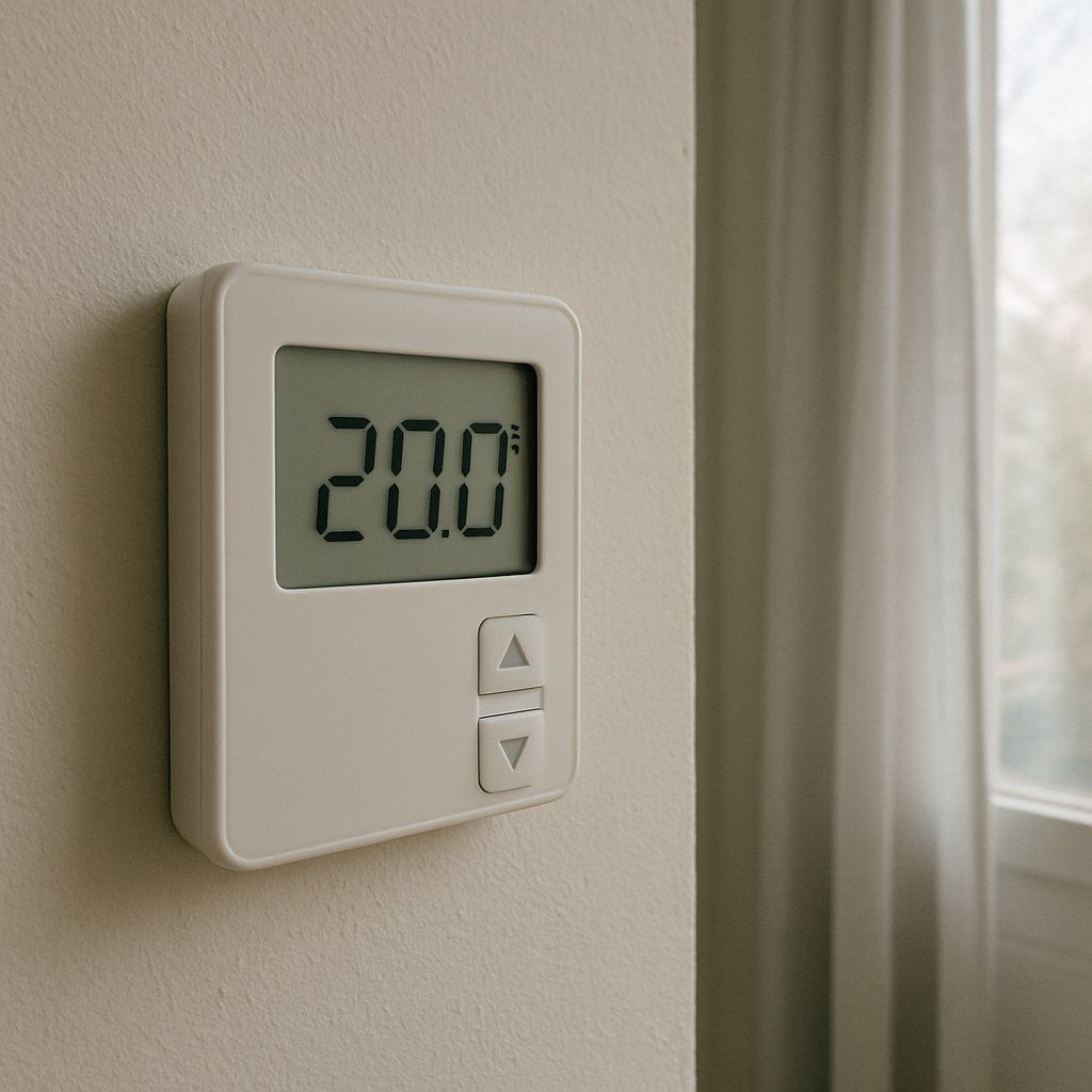 Thermostat mural affichant 20 degrés dans un salon